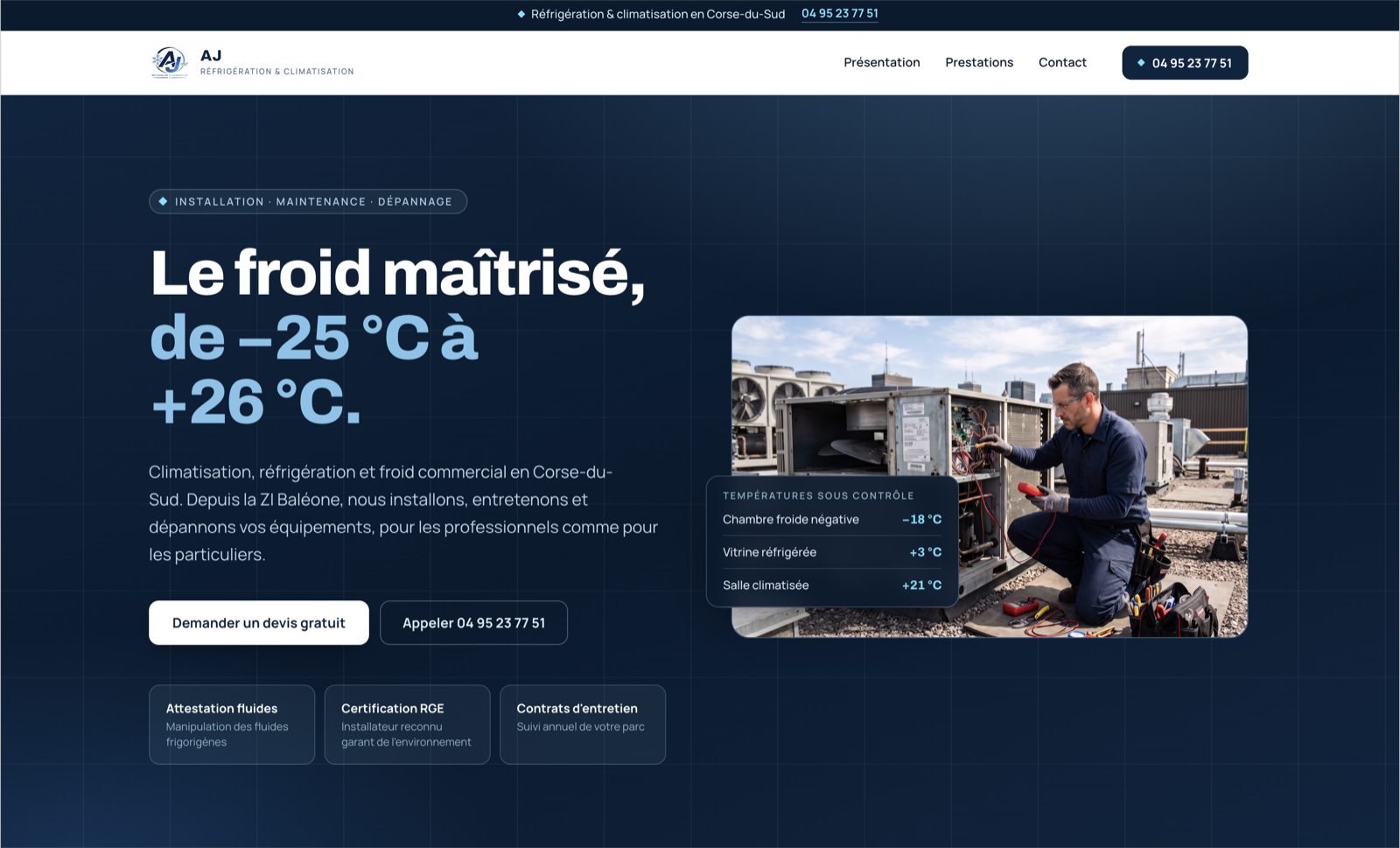 Aperçu du site web AJ Refriclim réalisé par Cinquante