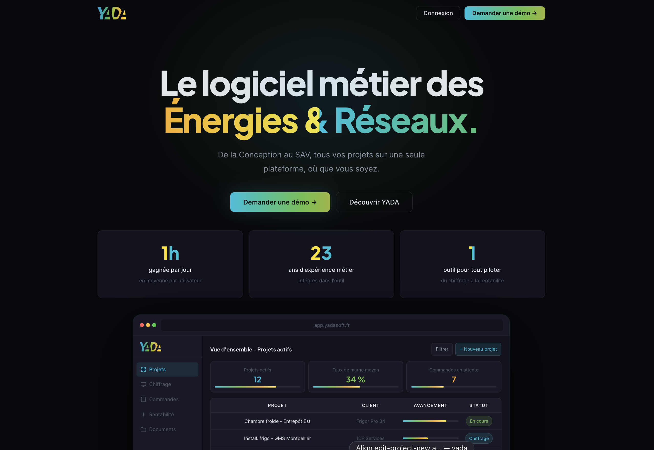 Aperçu du site web YADA réalisé par Cinquante
